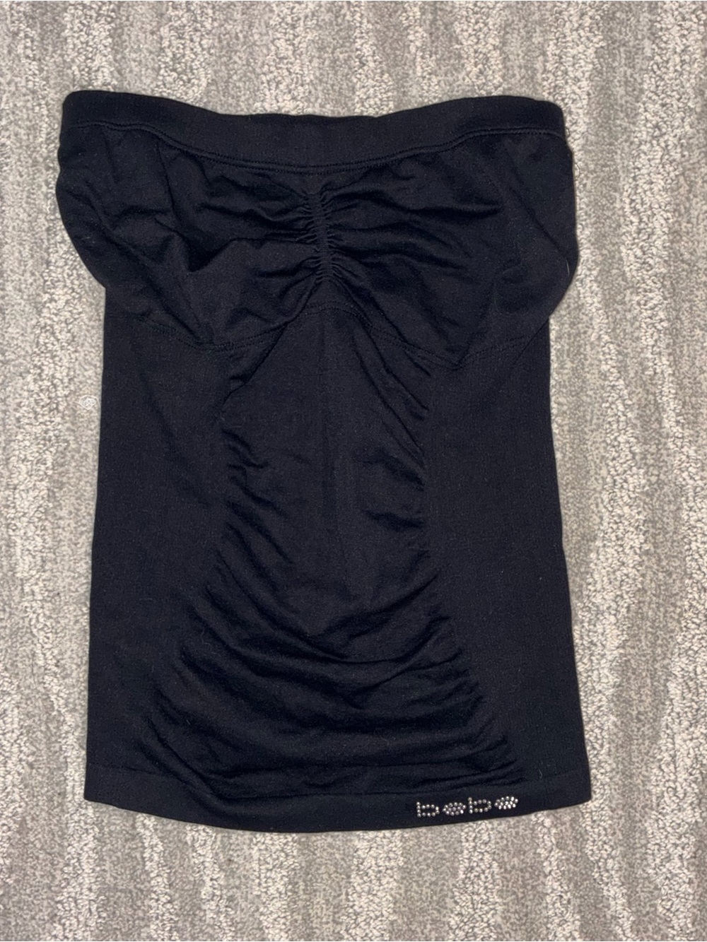 VTG Y2K BEBE Black Ruched Tube Top Rhinestone Stretch Made In USA Women’s Sz P/S